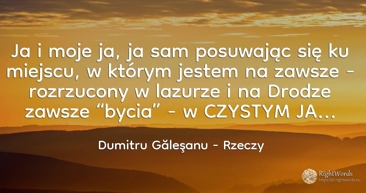 Ja i moje ja, ja sam posuwając się ku miejscu, w którym... - Dumitru Găleşanu, cytat o rzeczy