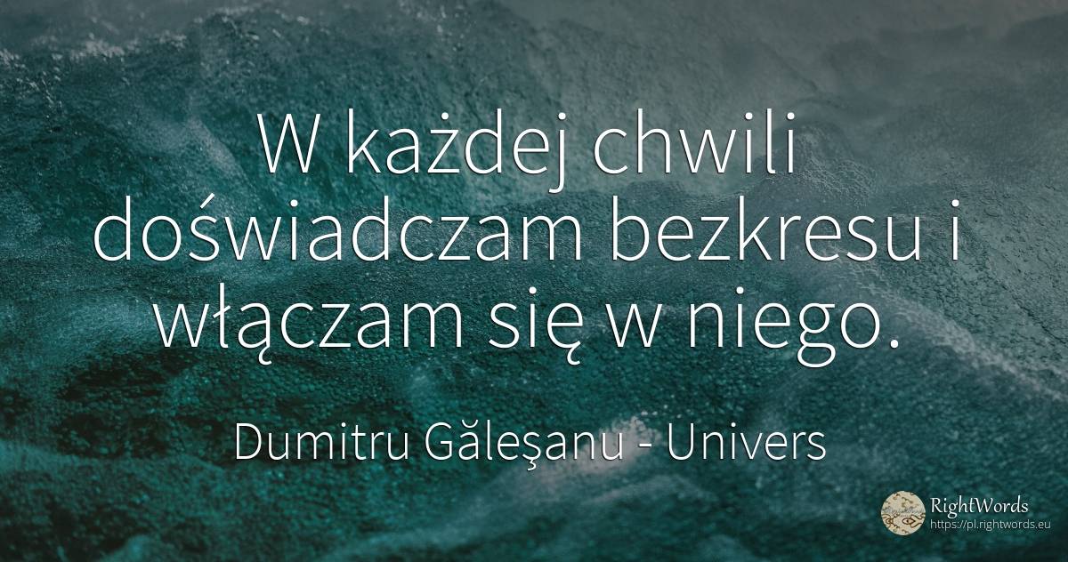 W każdej chwili doświadczam bezkresu i włączam się w niego. - Dumitru Găleşanu, cytat o univers