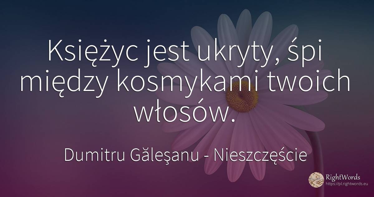 Księżyc jest ukryty, śpi między kosmykami twoich włosów. - Dumitru Găleşanu, cytat o nieszczęście