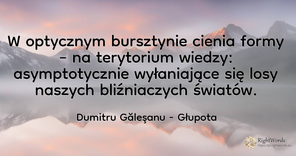 W optycznym bursztynie cienia formy – na terytorium... - Dumitru Găleşanu, cytat o głupota