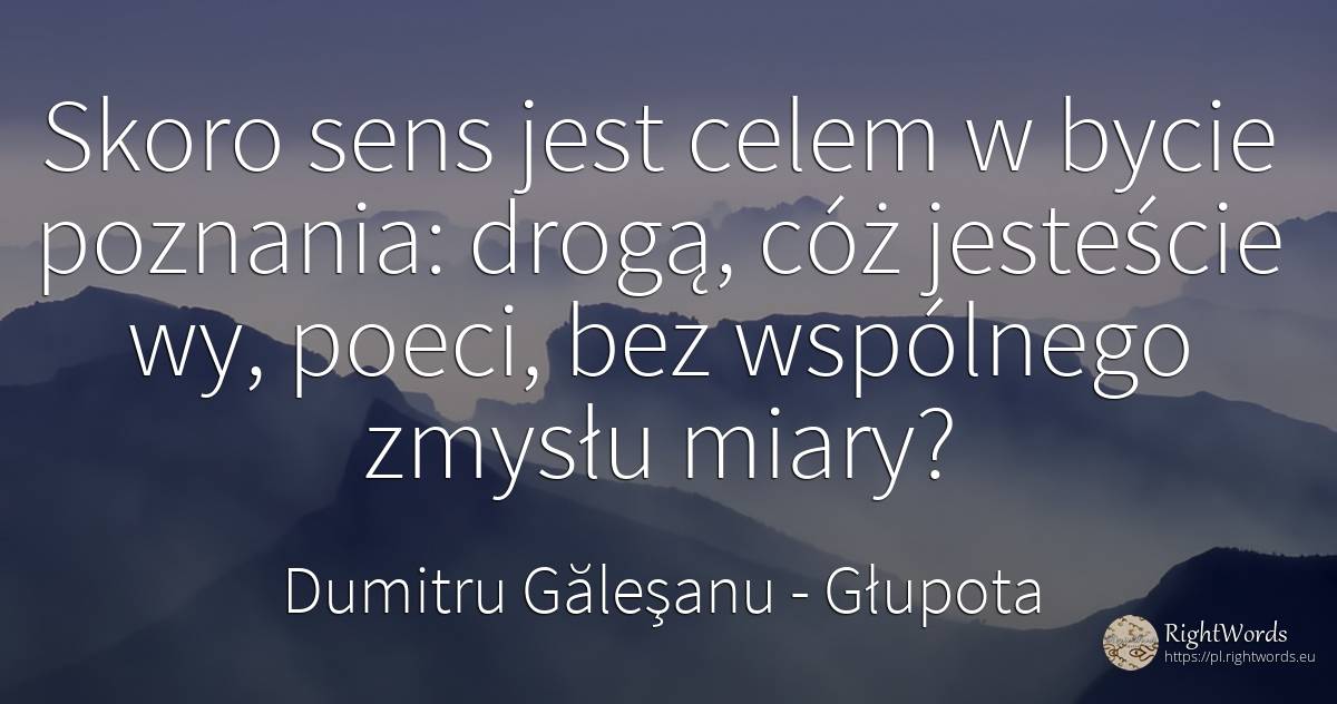 Skoro sens jest celem w bycie poznania: drogą, cóż... - Dumitru Găleşanu, cytat o głupota