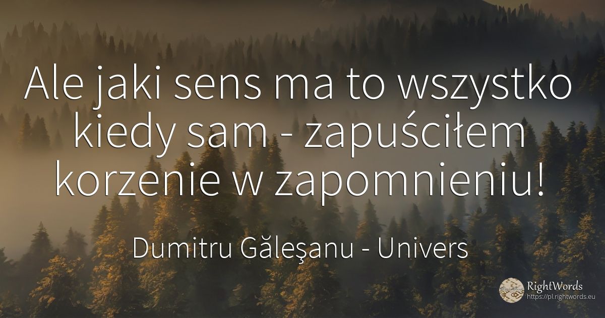 Ale jaki sens ma jeszcze to wszystko, kiedy zapewne –... - Dumitru Găleşanu, cytat o univers