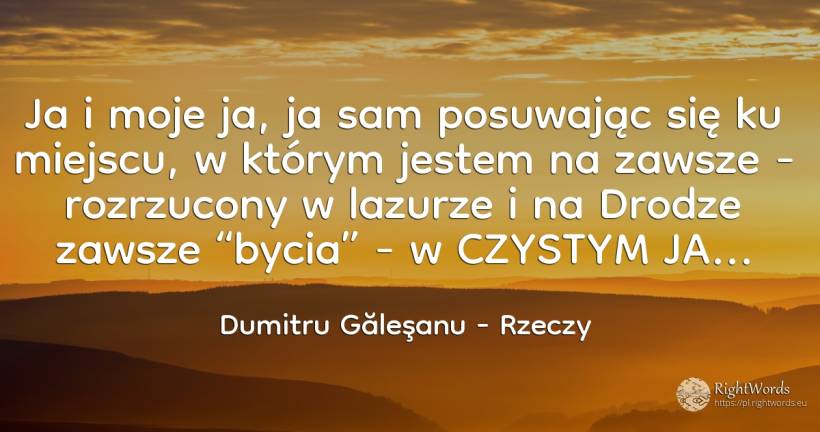 Ja i moje ja, ja sam posuwając się ku miejscu, w którym... - Dumitru Găleşanu, cytat o rzeczy