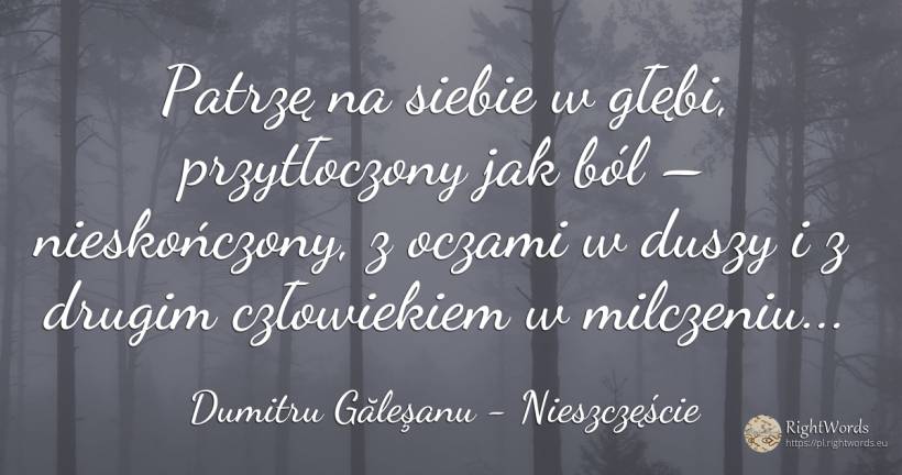 Patrzę na siebie w głębi, przytłoczony jak ból –... - Dumitru Găleşanu, cytat o nieszczęście