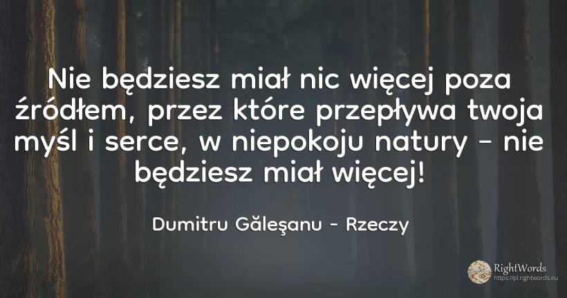 Nie będziesz miał nic więcej poza źródłem, przez które... - Dumitru Găleşanu, cytat o rzeczy