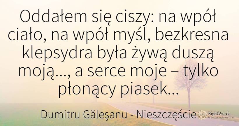 Oddałem się ciszy: na wpół ciało, na wpół myśl, bezkresna... - Dumitru Găleşanu, cytat o nieszczęście