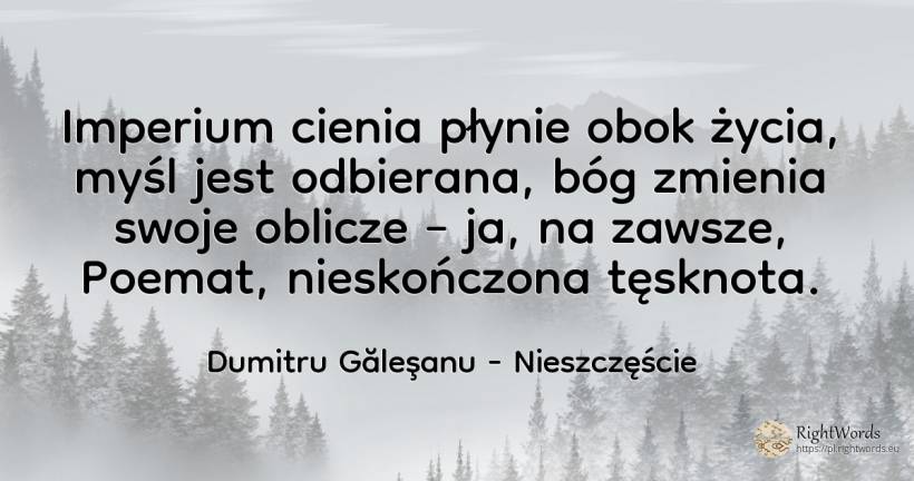 Imperium cienia płynie obok życia, myśl jest odbierana, ... - Dumitru Găleşanu, cytat o nieszczęście