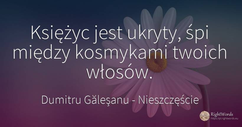 Księżyc ukrył się i śpi między kosmykami twoich włosów. - Dumitru Găleşanu, cytat o nieszczęście