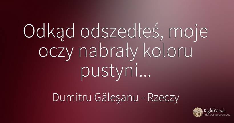 Odkąd odszedłeś, moje oczy nabrały koloru pustyni... - Dumitru Găleşanu, cytat o rzeczy