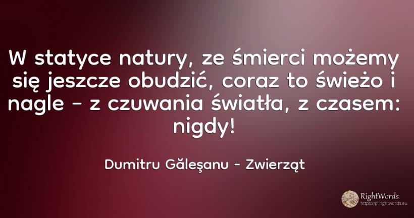 W statyce natury, ze śmierci możemy się jeszcze obudzić, ... - Dumitru Găleşanu, cytat o zwierząt