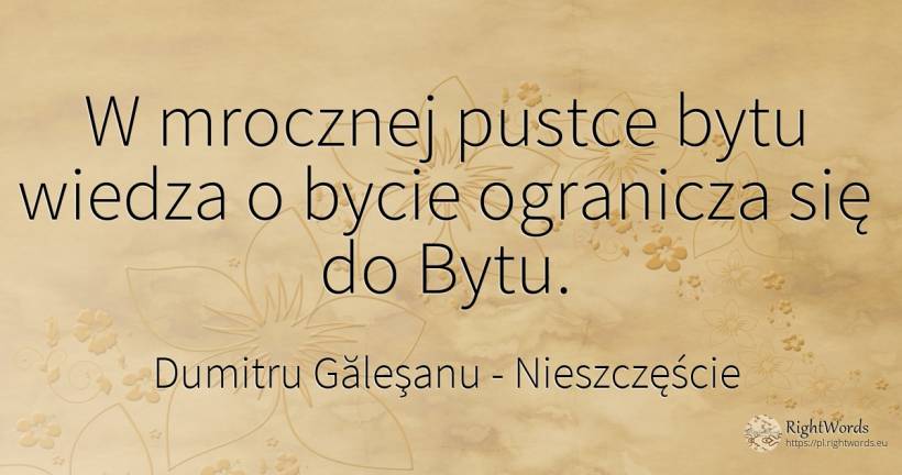 W mrocznej pustce bytu wiedza o bycie ogranicza się do Bytu. - Dumitru Găleşanu, cytat o nieszczęście